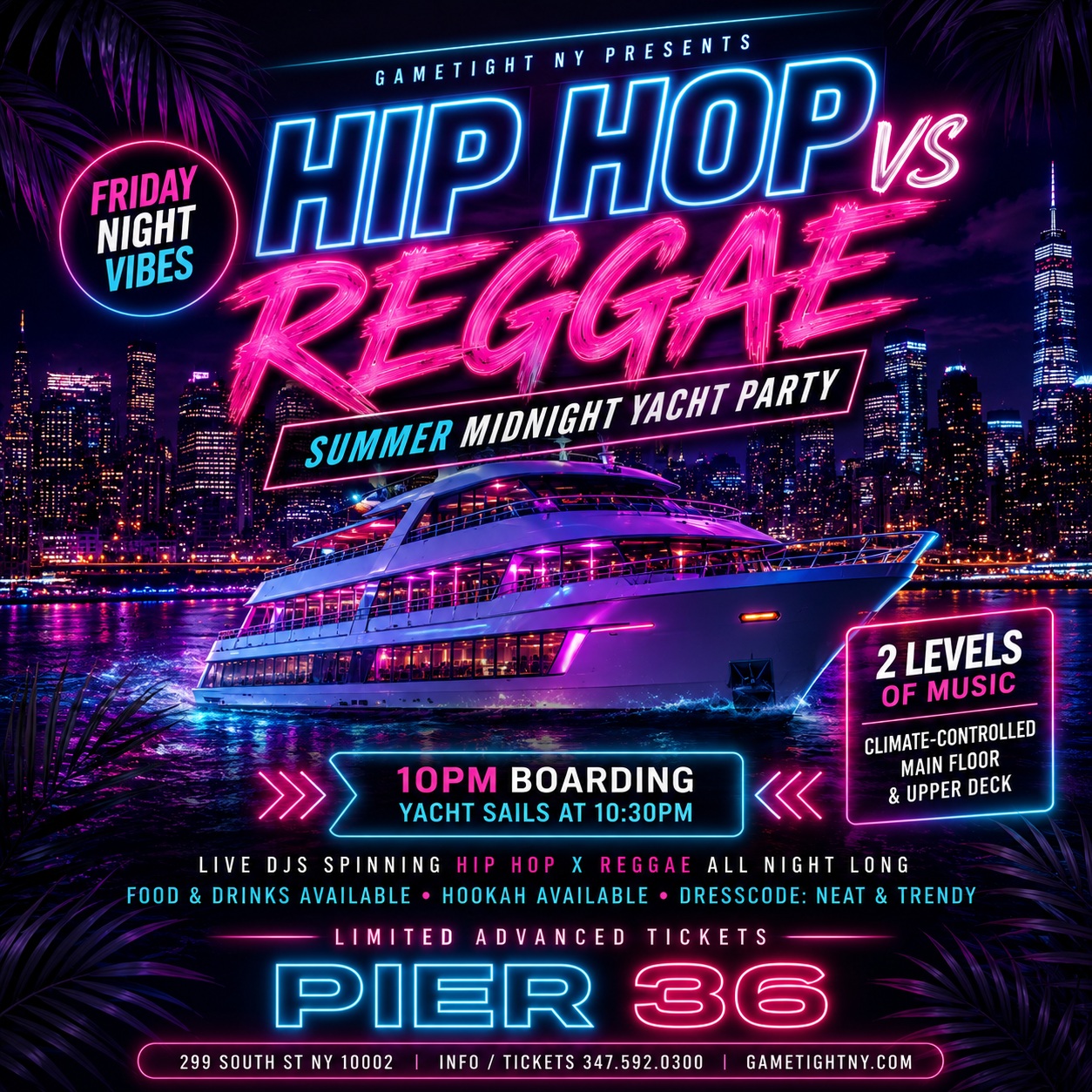 FRIDAY NYC HIP HOP VS. REGGAE CRUISE PIER 36 SUMMER MIDNIGHT YACHT PARTY — event image